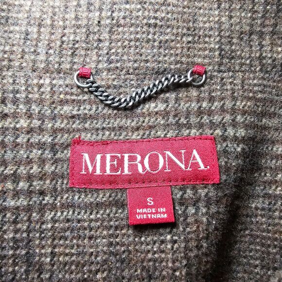 Merona Wool Blend Houndstooth Coat Brown Elbow Patch Equestrian Academia Size S - Picture 10 of 15